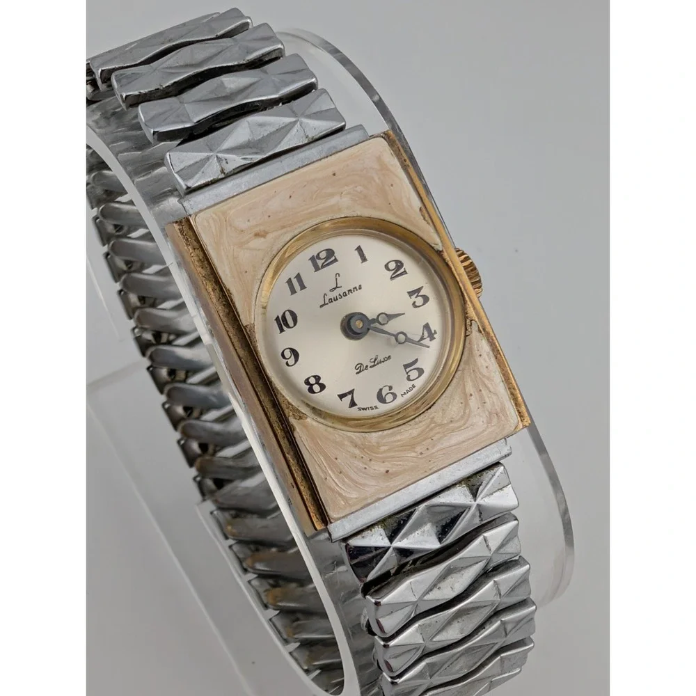 Lausanne De Luxe Swiss Mechanical Watch Women 21mm Case Stretch Band-‎ Working